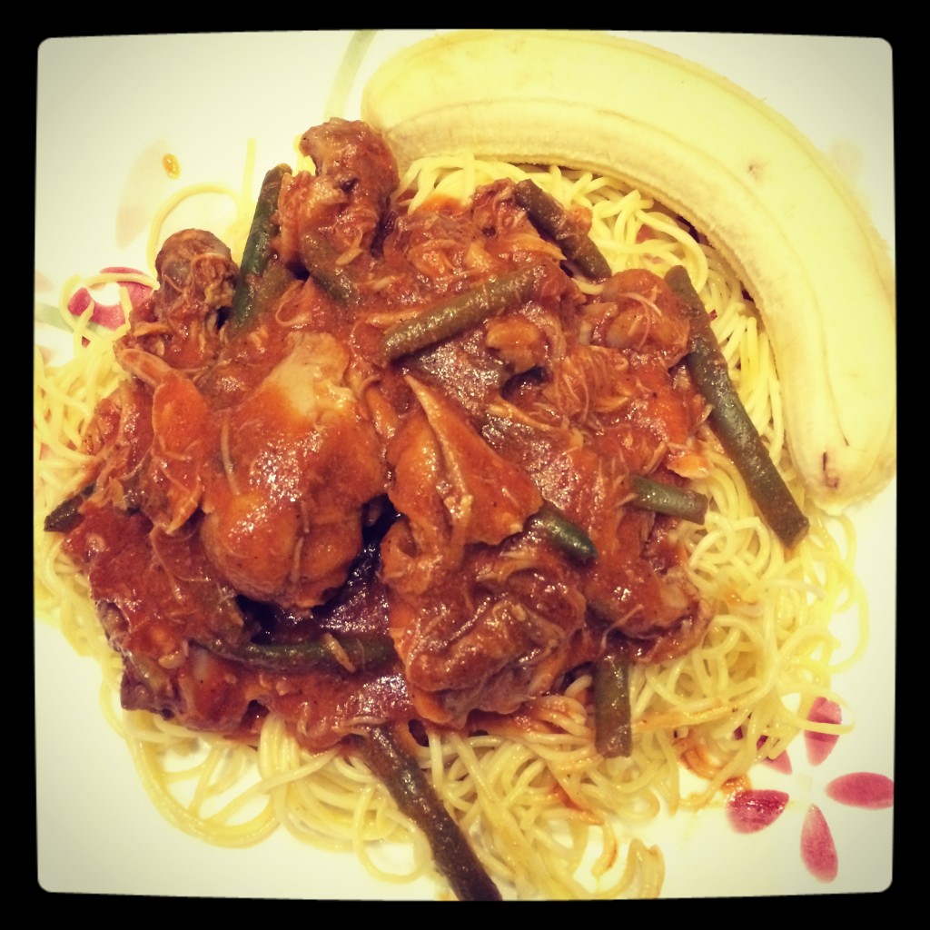Somalian style chicken and spaghetti