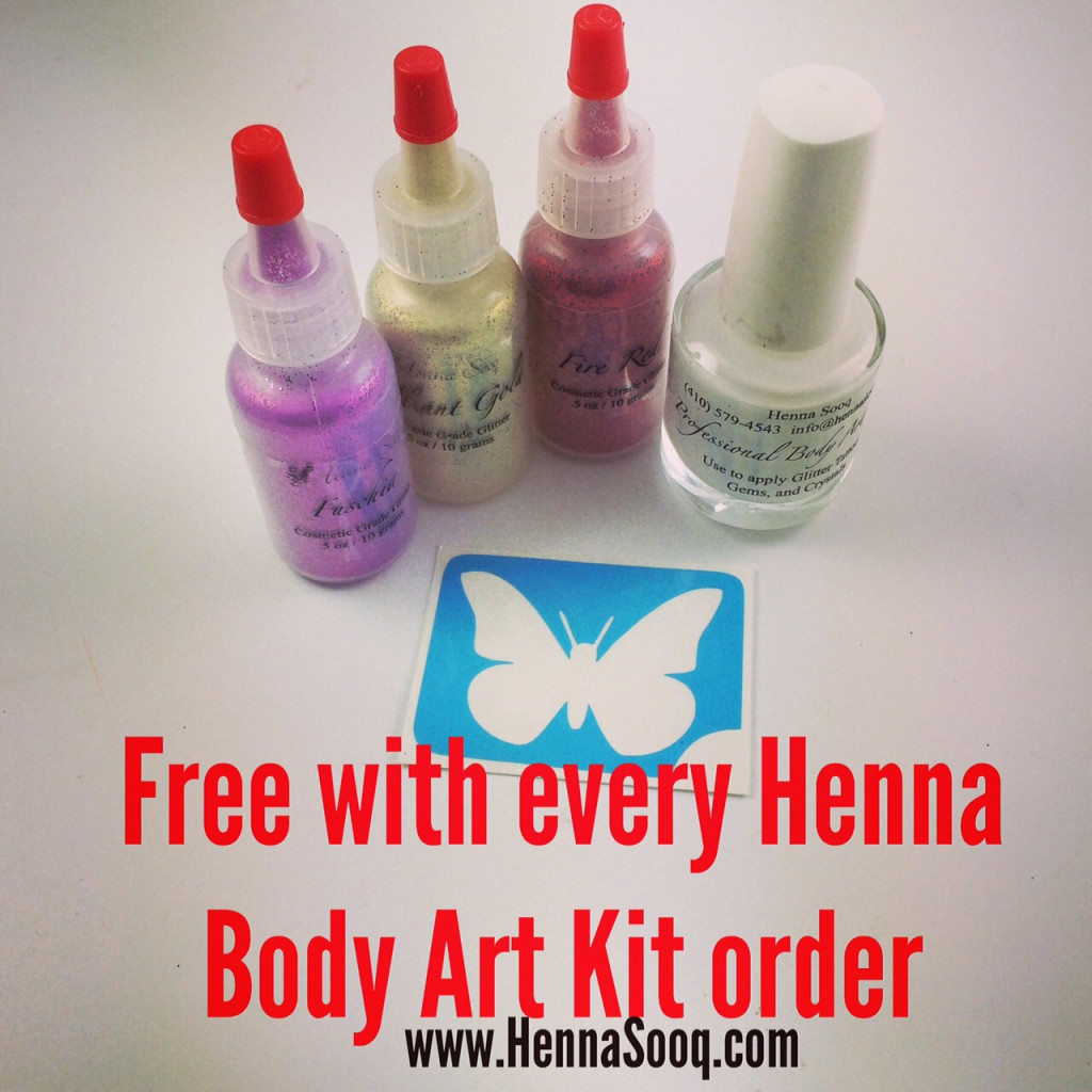 Glitter Body glue stencil giveaway henna kit sooq