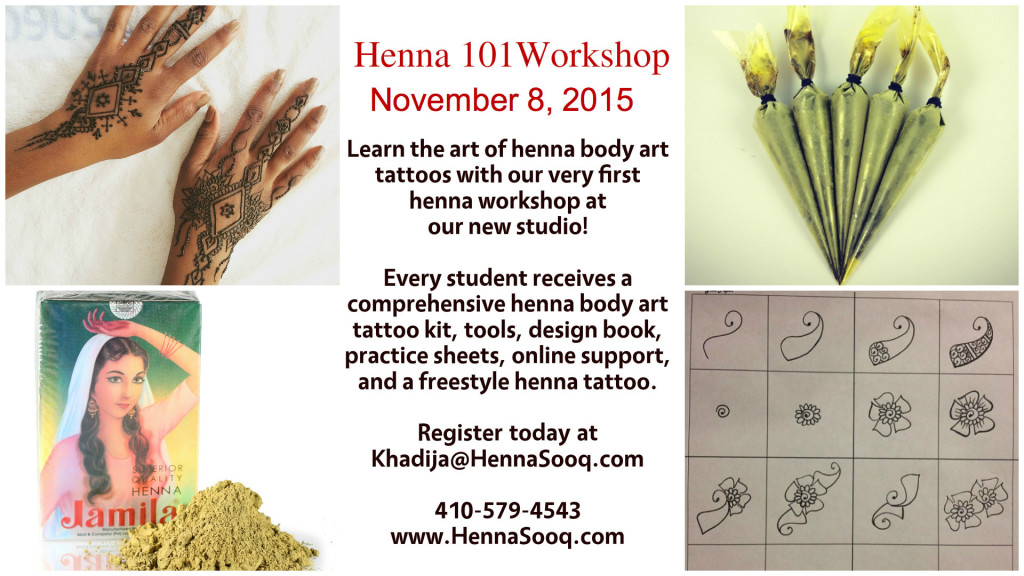 November Henna 101 Workshop class tattoo columbia md dmv dc maryland powder supplies learn