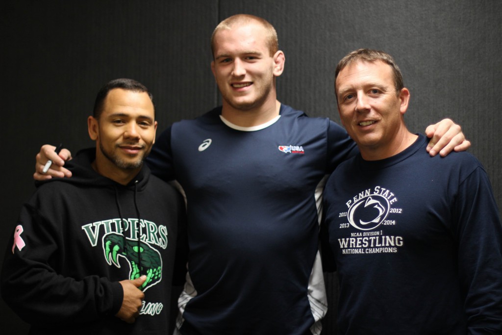 Kyle Snyder with Jamal Pender and Brian Leitzel coaches coach wrestling mma bjj olympics 2016